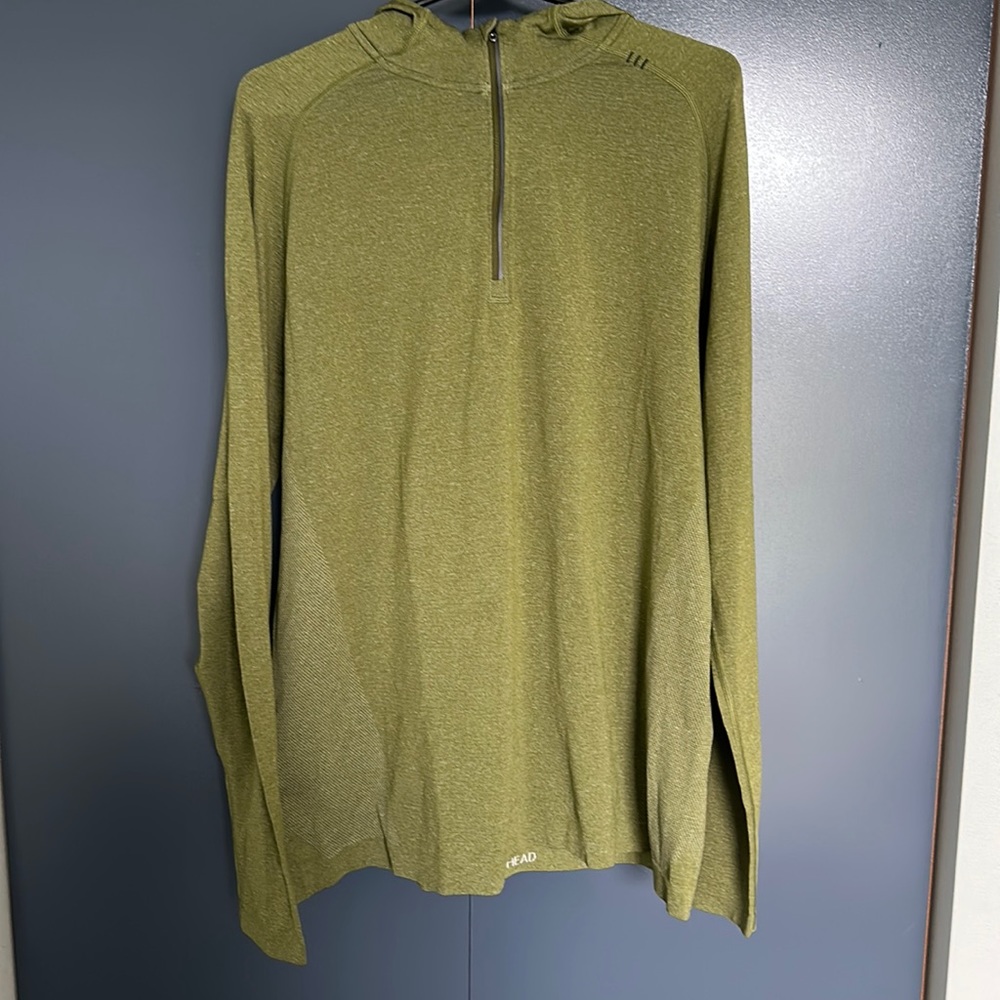 Lululemon Heathered Green Quarter Zip Pullover Hooded Long Sleeve Workout Top